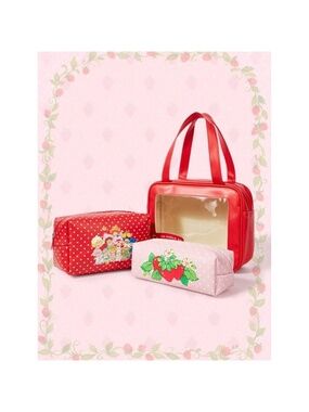 Strawberry Shortcake 3-Piece Cosmetic Bag Set Large Capacity Travel Makeup